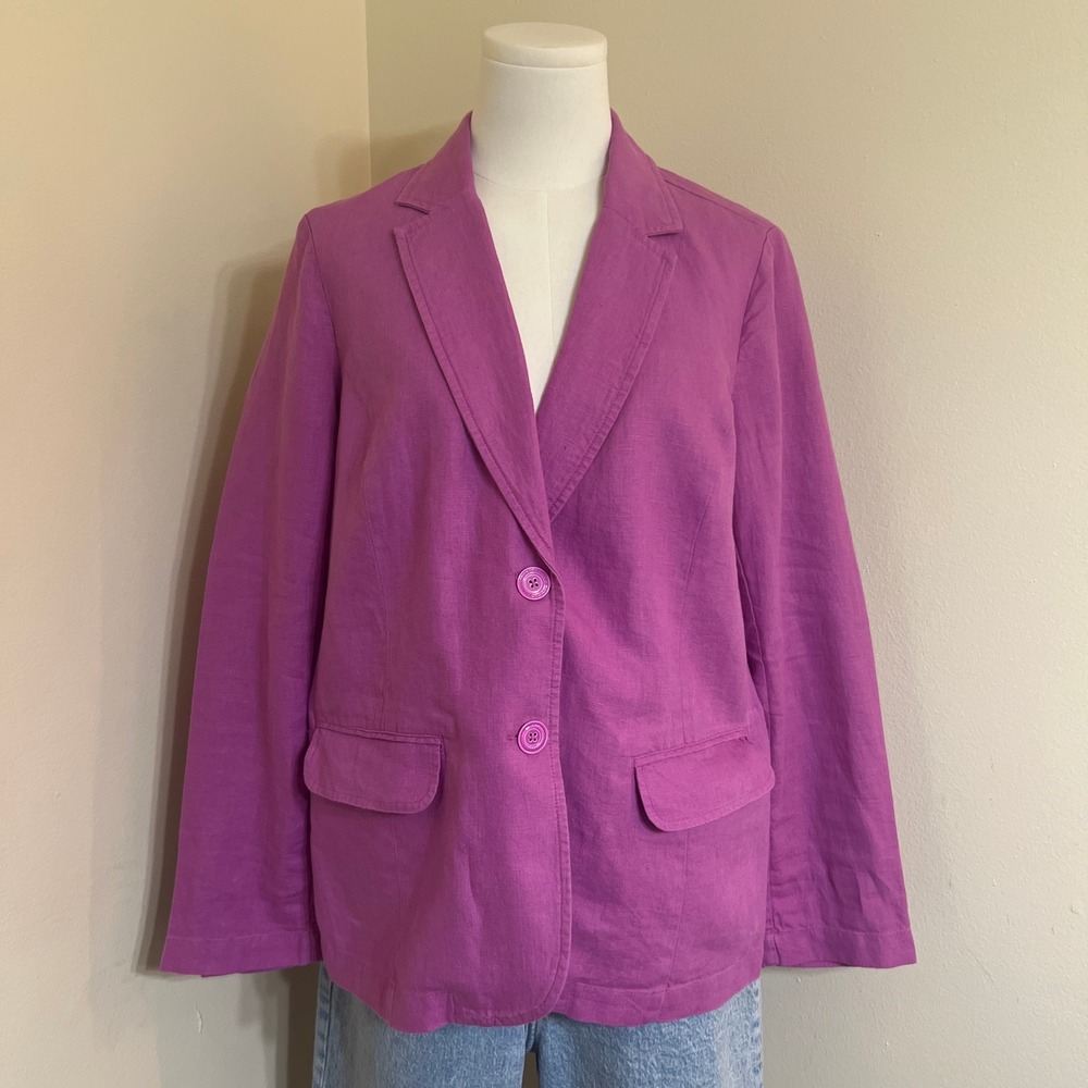 J. Jill Love Linen Blazer Magenta Purple 100% Linen Two Button Jacket XS
